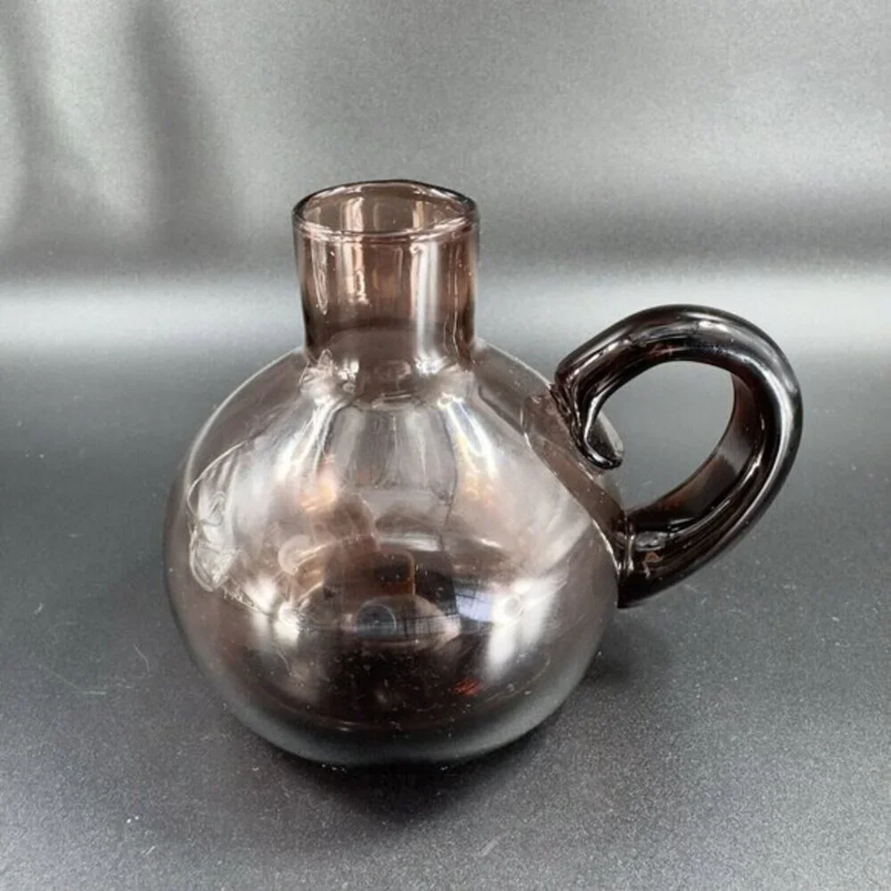 Vintage Mid Century Amethyst Purple Glass Jug Pitcher Container With‎ Handle VTG